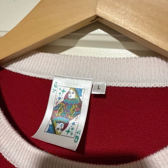 QUEEN OF SPARKLES Bold Red Crew Neck Sweater roll tide Alabama crimson L - Picture 3 of 6